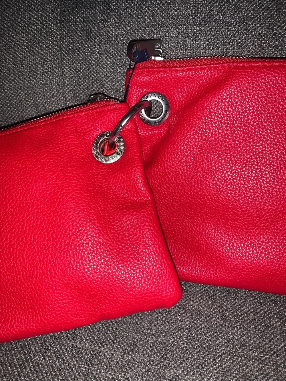 French Connection Bright Red Double Zip Wristlet Clutch